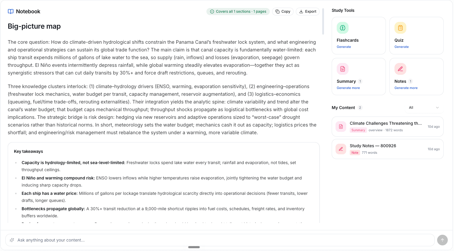 NoteTube AI Notebook with an auto-generated big-picture study map and study tools